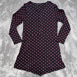 Gudrun Sjoden Floral Henley Tunic Dress Women M Black Pink Mini Short Pockets